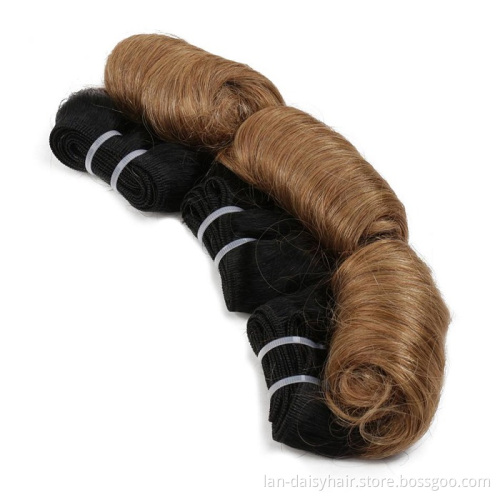 Hair Extensions 6 Short Afro Body Wave Ombre 1B/27/30 Brazilian  Remy Human Hair Bundles Honey Blonde 4Pcs